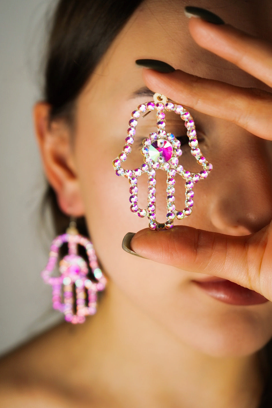 Dance Rhinestone Earrings - Hamsa