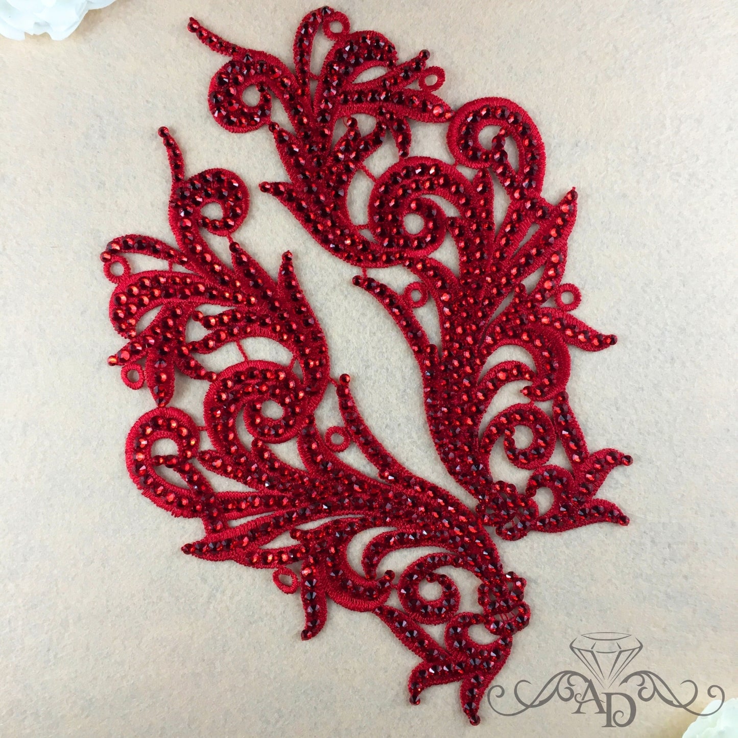 Red Rhinestones Lace Applique for Dance Costumes
