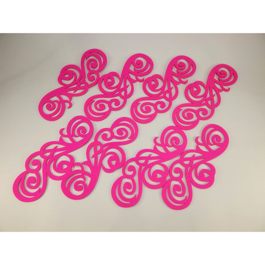 Set of 8 hot pink laser-cut felt appliques for dance and gymnastics costumes, 22 x 9.5 cm