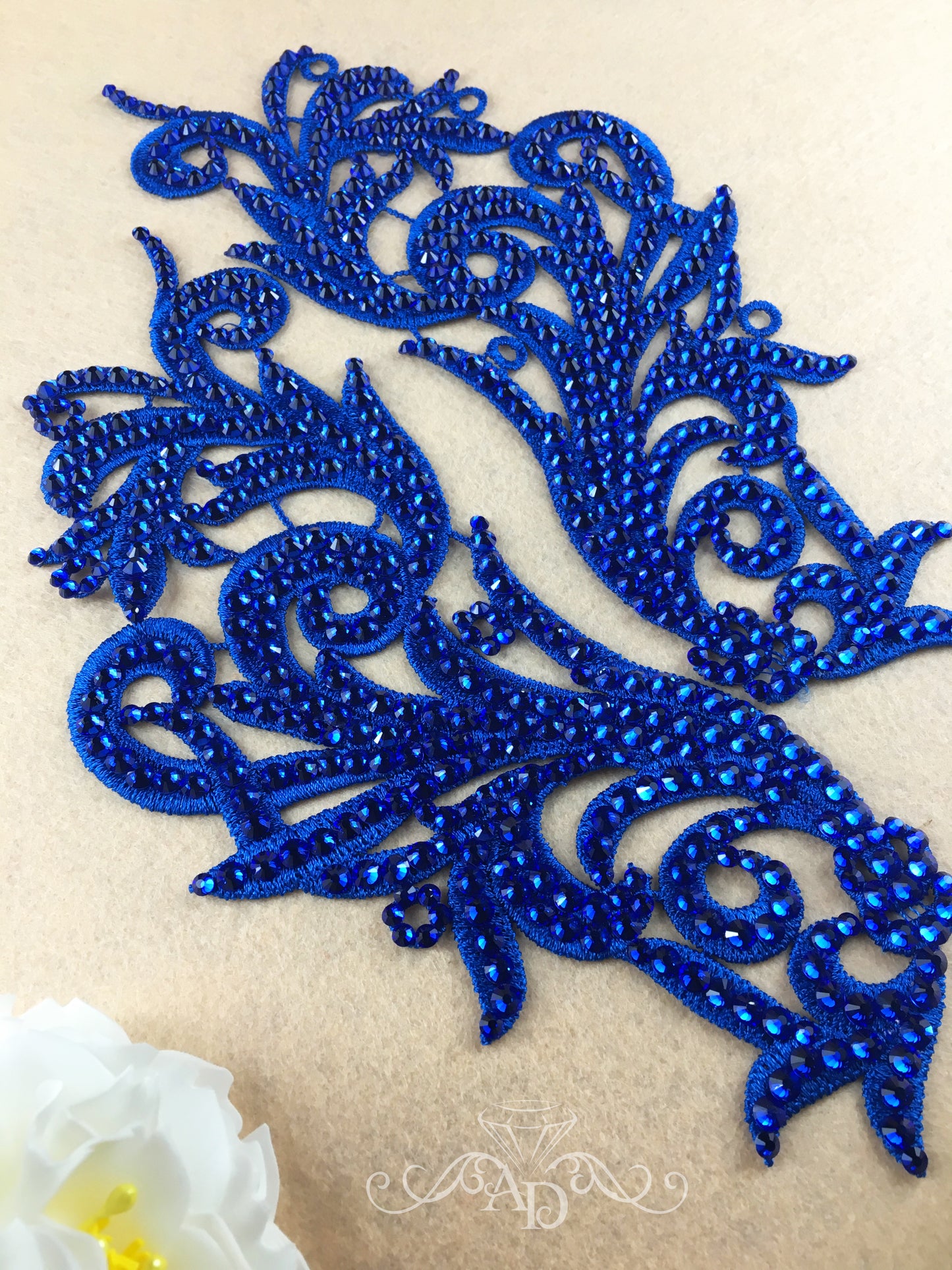 Red Rhinestones Lace Applique for Dance Costumes