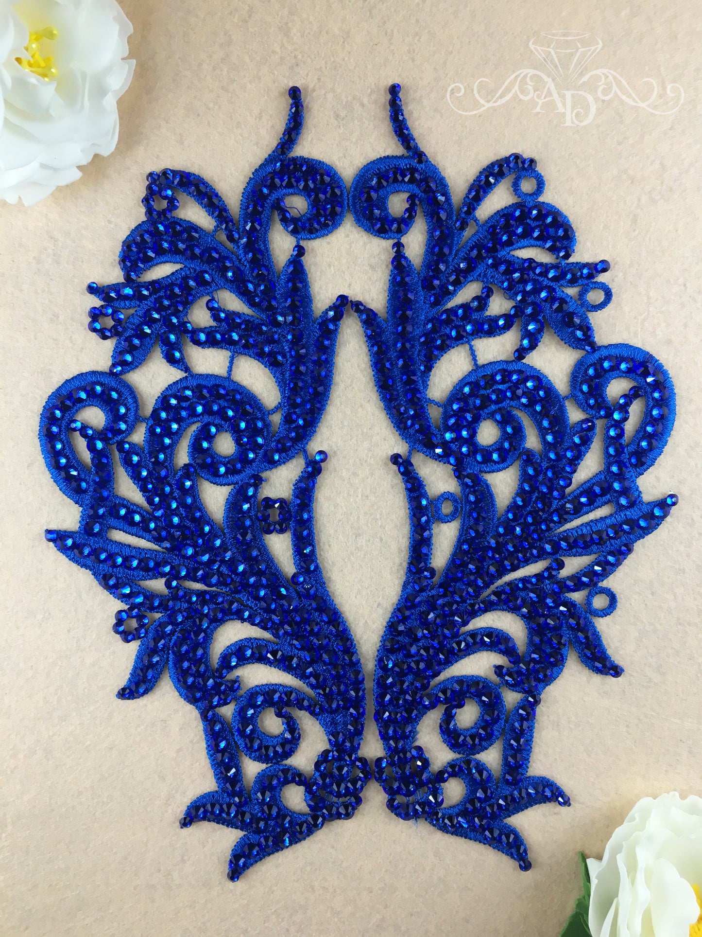 Red Rhinestones Lace Applique for Dance Costumes