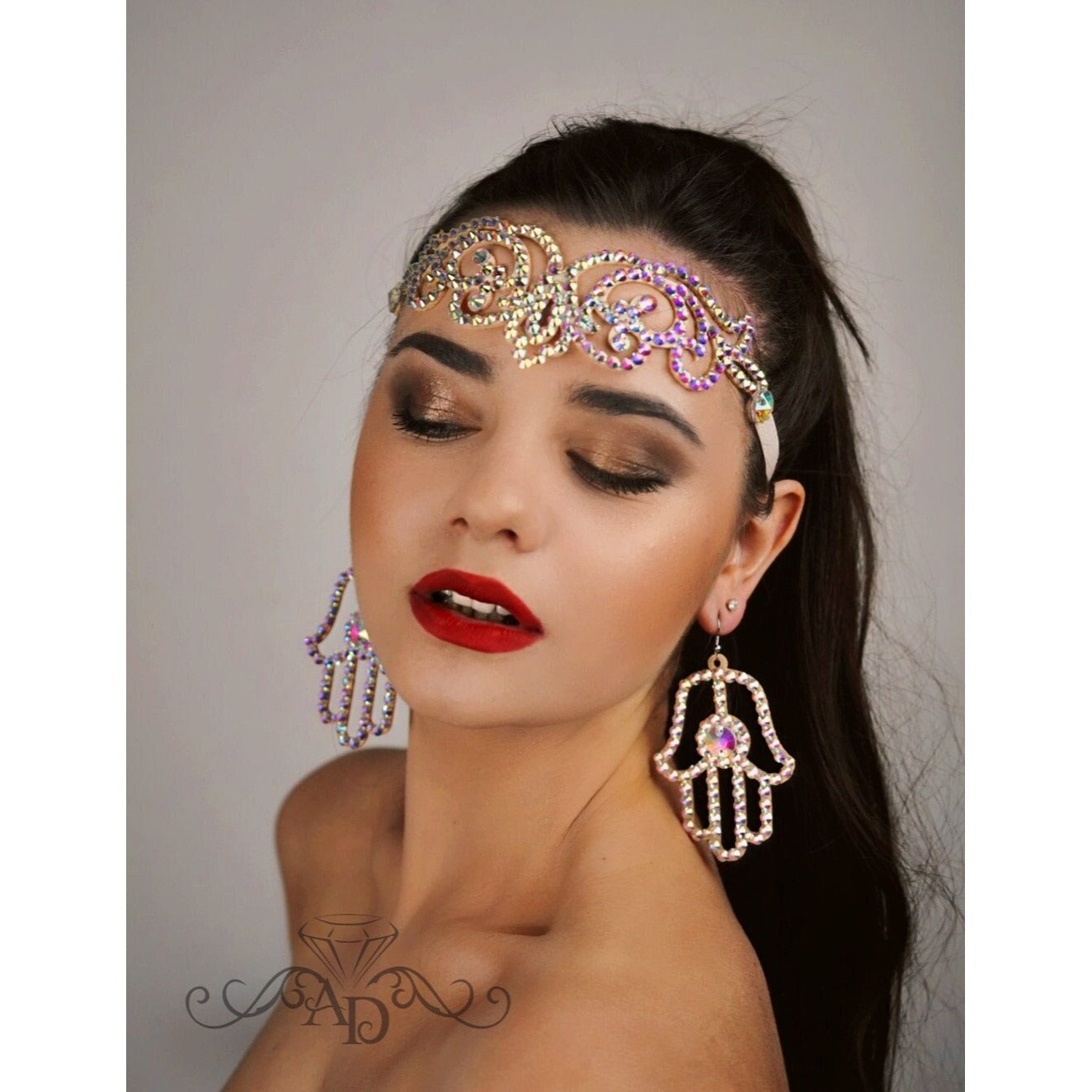 Dance Rhinestone Earrings - Hamsa