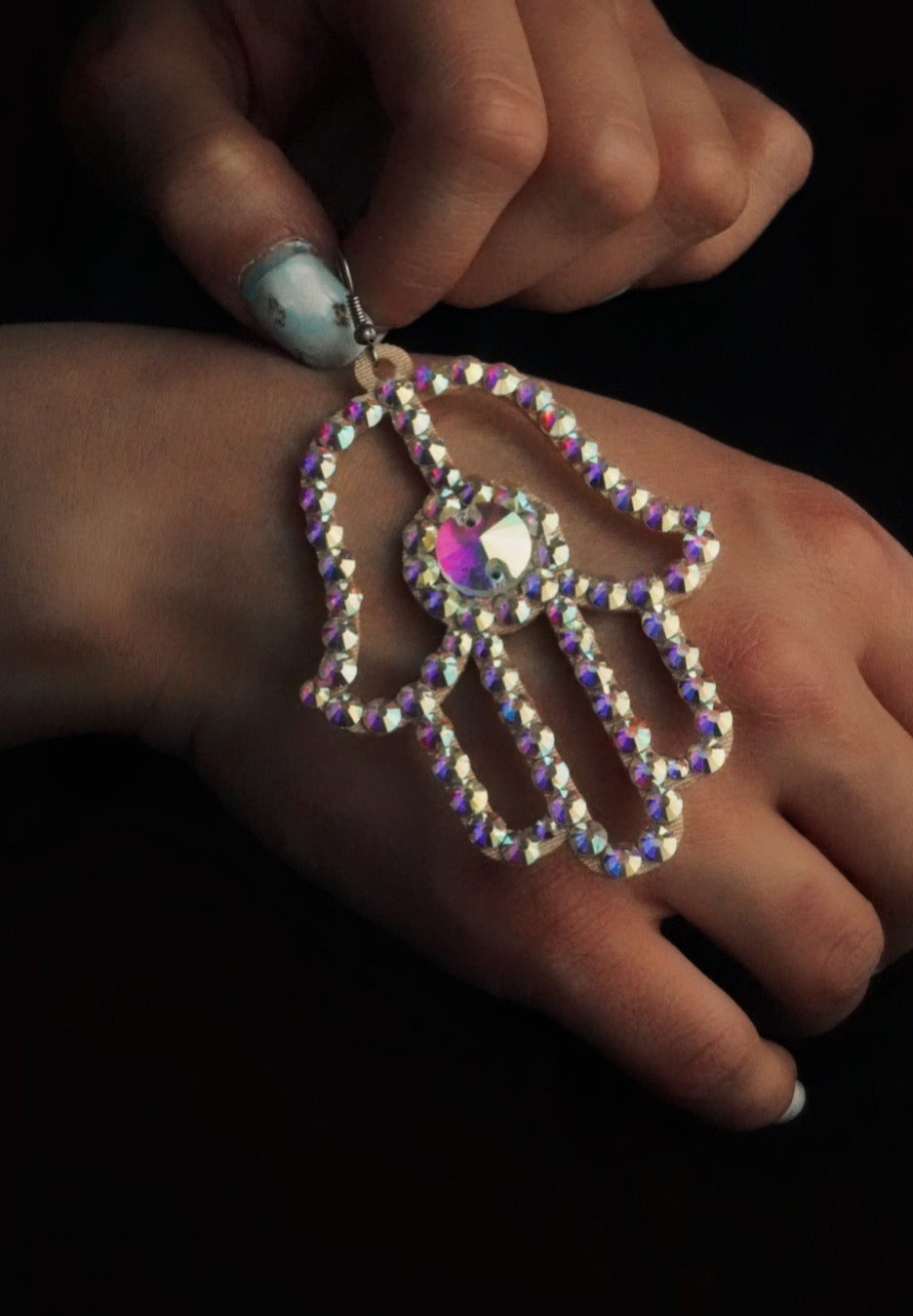 Dance Rhinestone Earrings - Hamsa