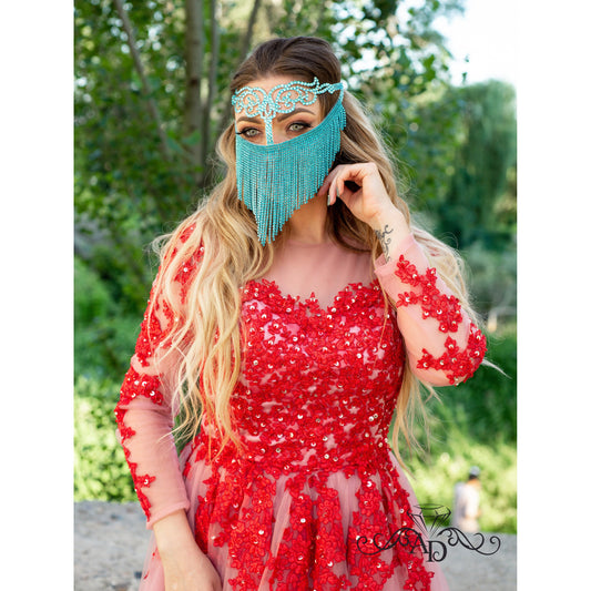 Rhinestone Face Mask – Elina Turquoise