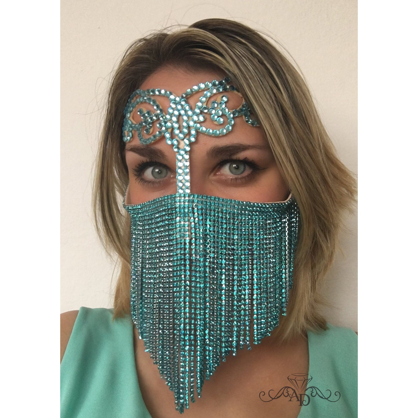 Rhinestone Face Mask – Elina Turquoise