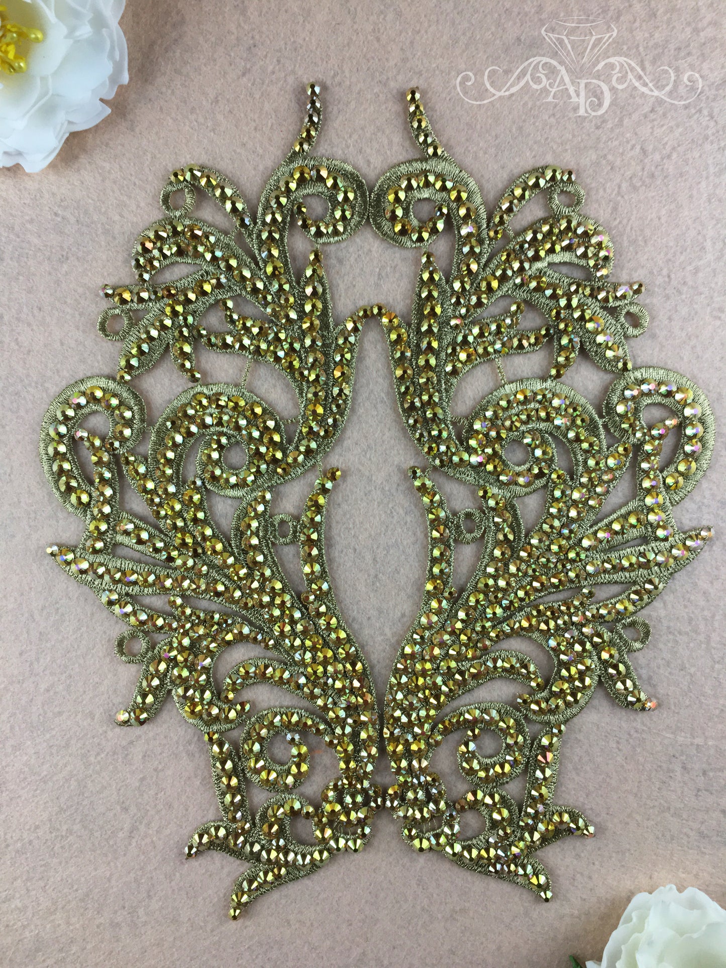Red Rhinestones Lace Applique for Dance Costumes