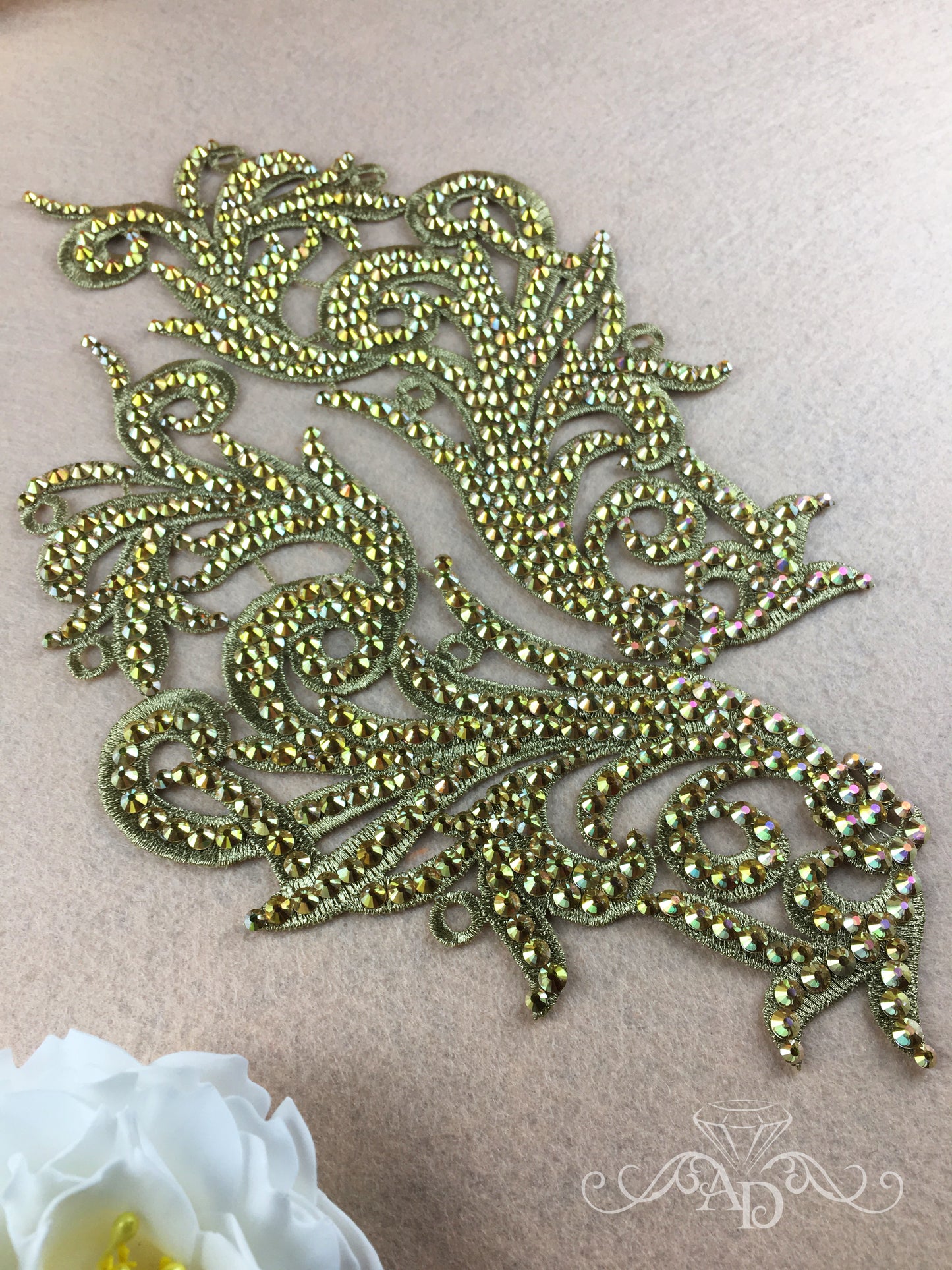 Red Rhinestones Lace Applique for Dance Costumes