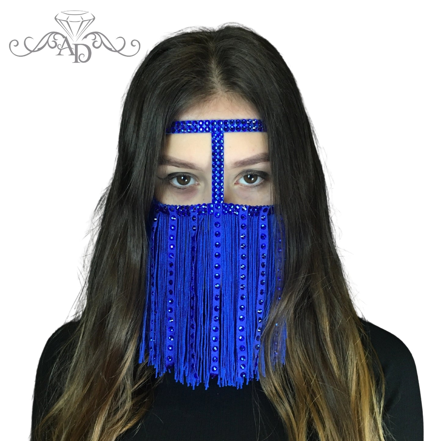Crystal Fringe Face Mask – Fringe Blue