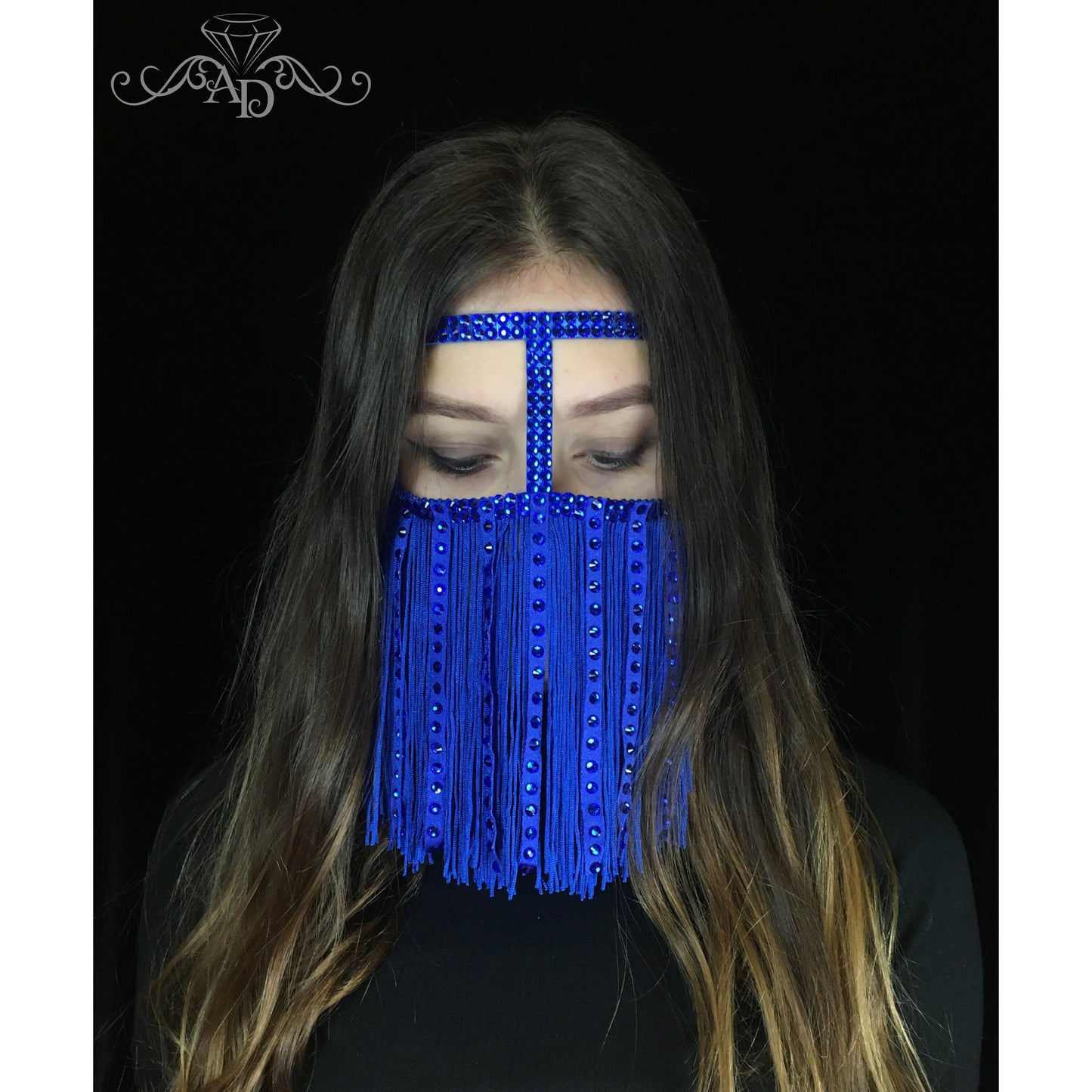 Crystal Fringe Face Mask – Fringe Blue