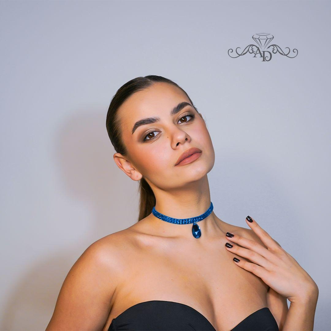 Blue Rhinestone Choker