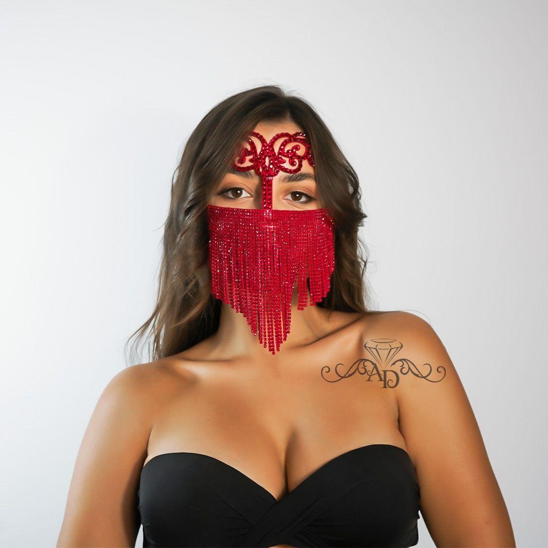 Luxury Face Chain Headpiece – Elina Red