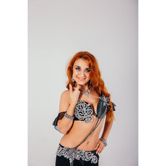 Custom Belly Dance Costume – Black & Silver Elegance