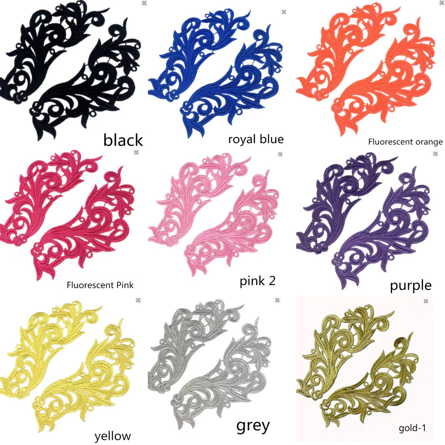 Red Rhinestones Lace Applique for Dance Costumes