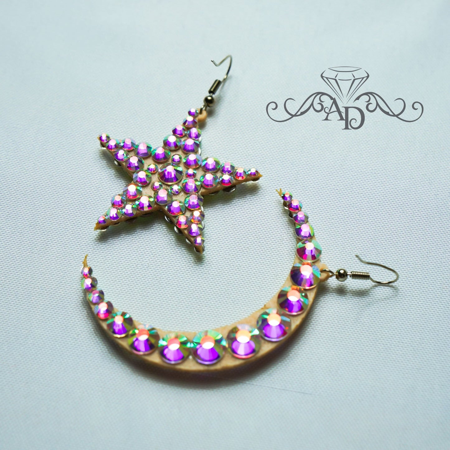 Dance Rhinestone Earrings - Moon & Star