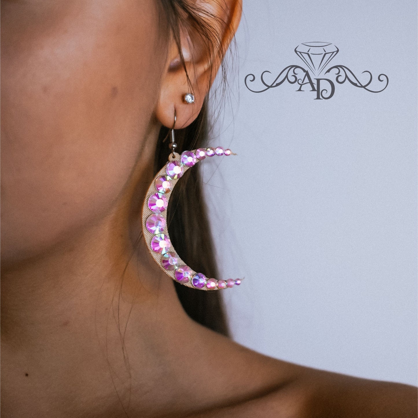 Dance Rhinestone Earrings - Moon & Star