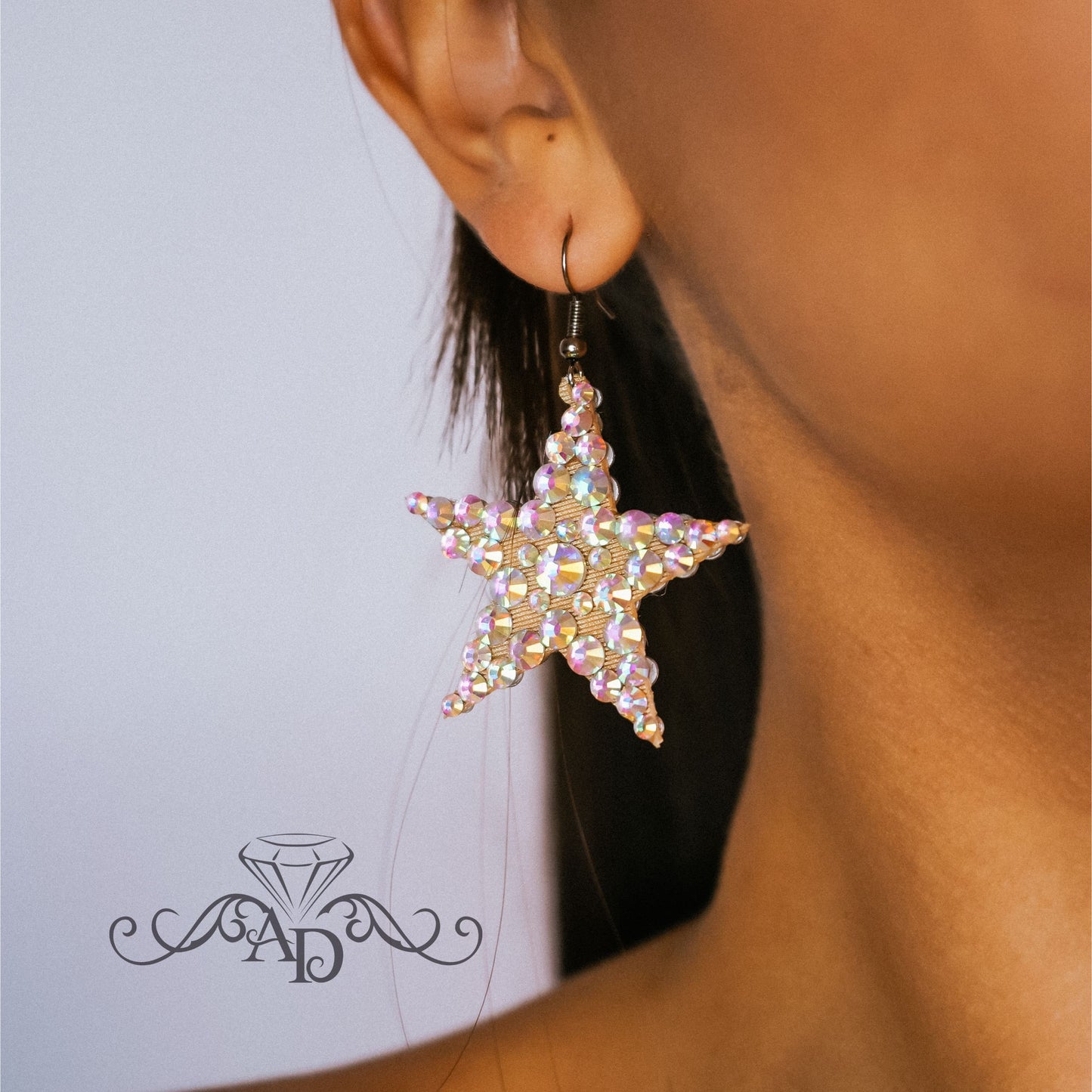 Dance Rhinestone Earrings - Moon & Star