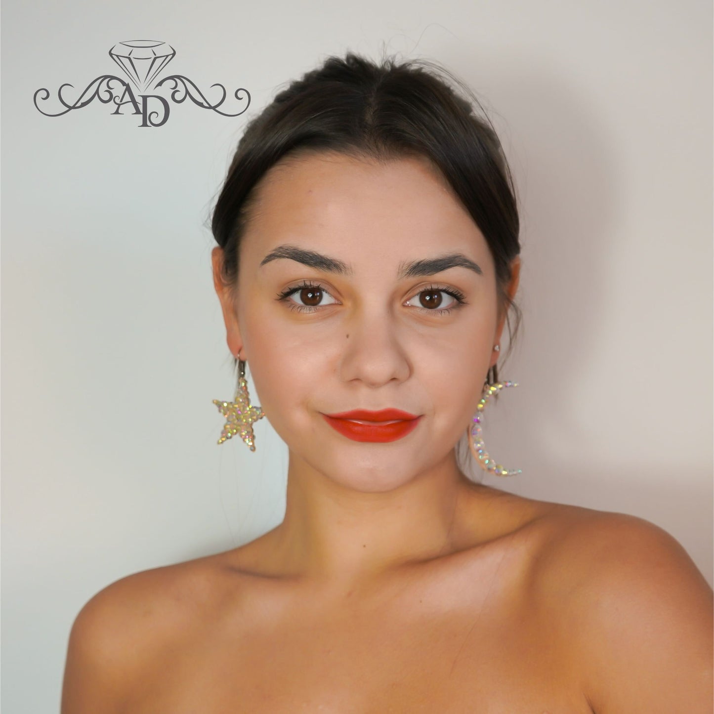 Dance Rhinestone Earrings - Moon & Star