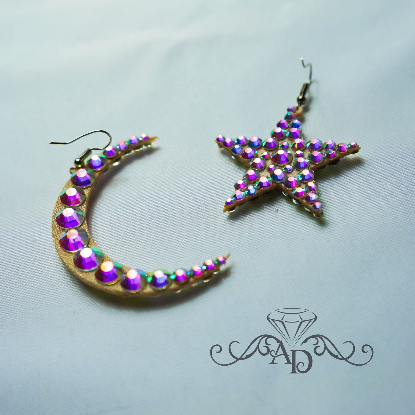 Dance Rhinestone Earrings - Moon & Star
