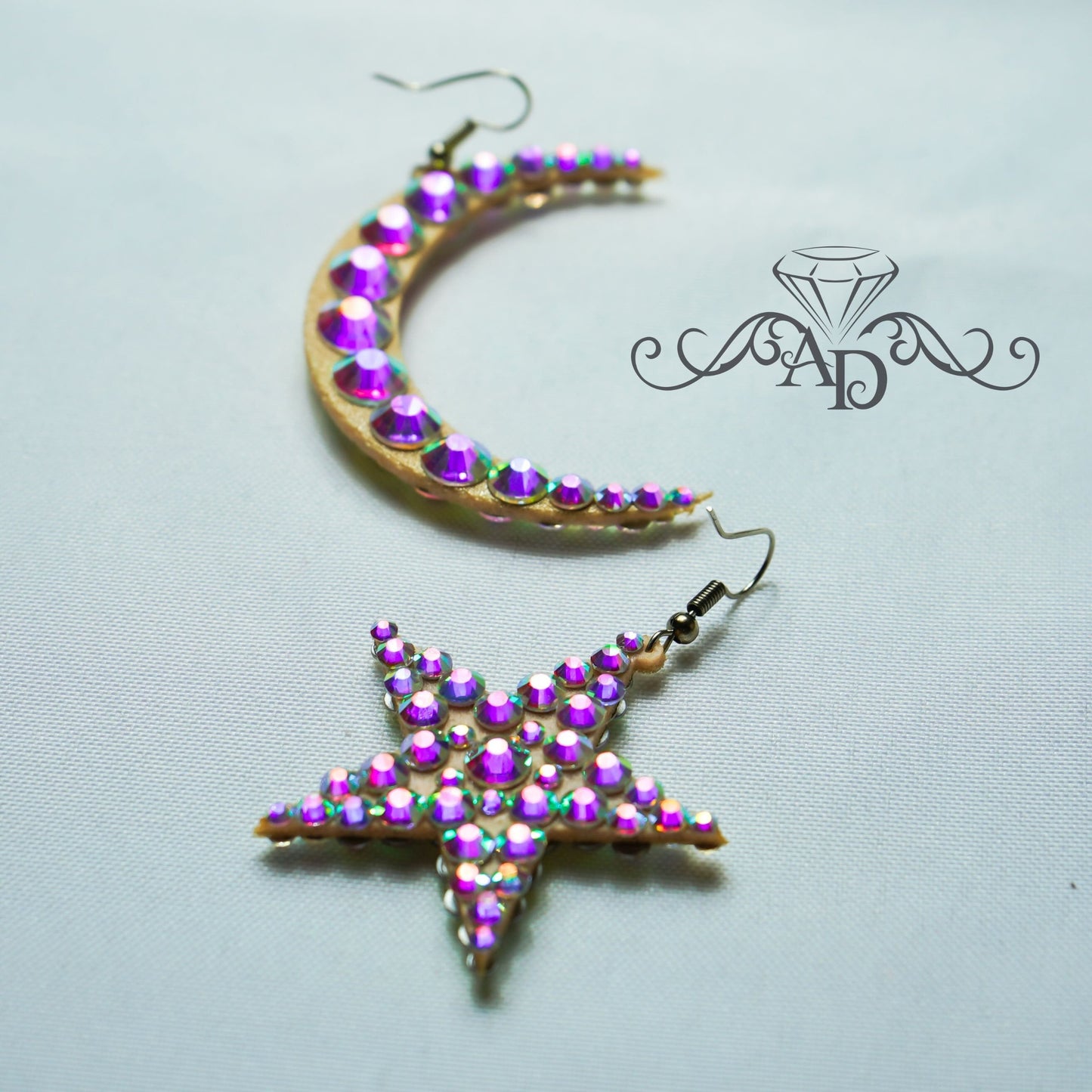 Dance Rhinestone Earrings - Moon & Star