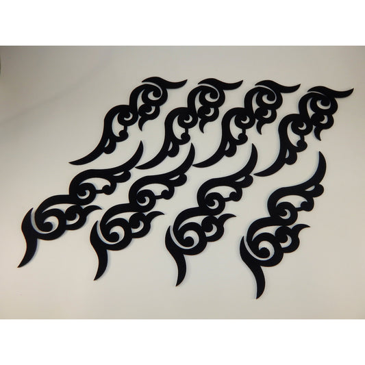 Set of 8 black wing-shaped laser-cut felt appliques for dance and gymnastics costumes