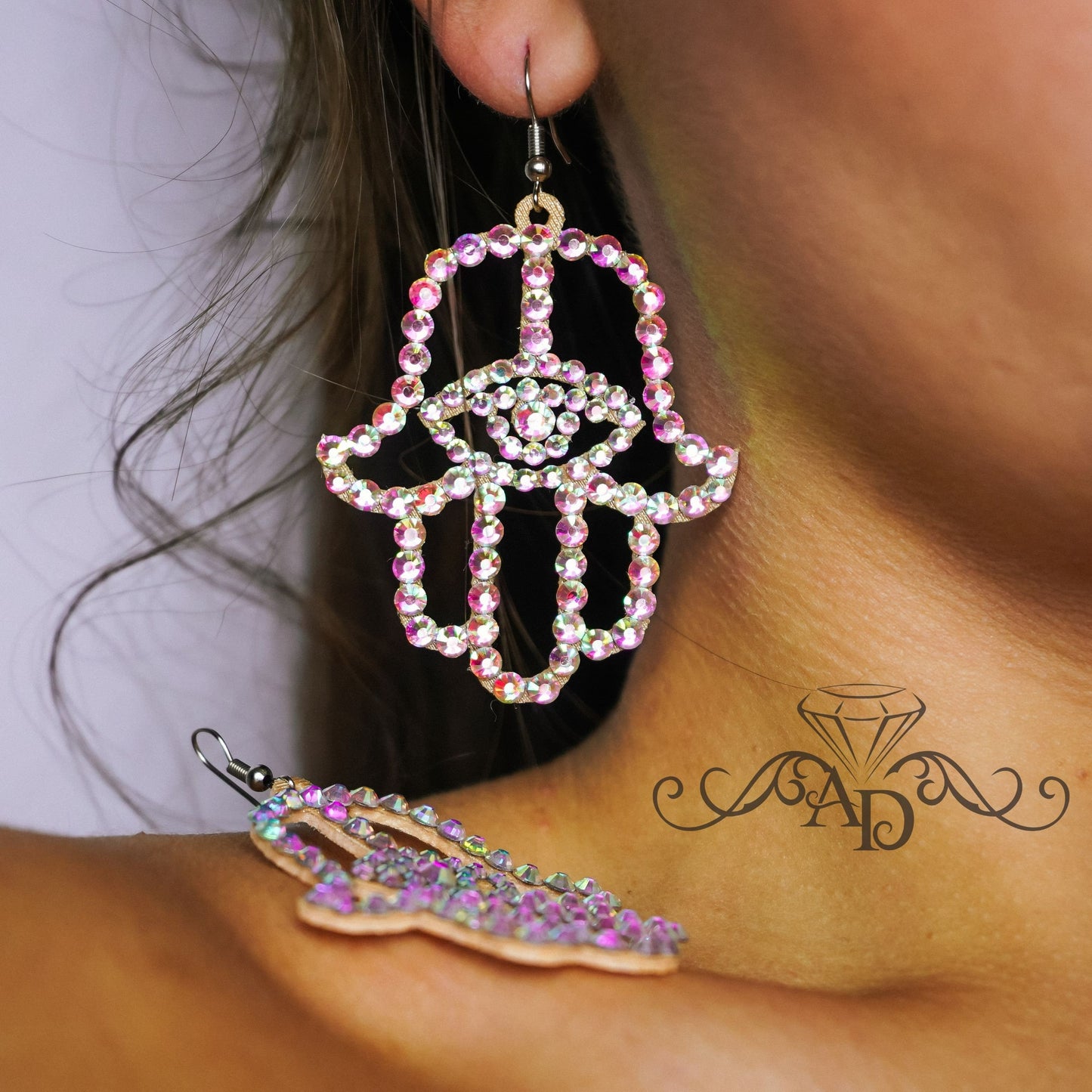 Radiant Rhinestone Statement Earrings - Hamsa