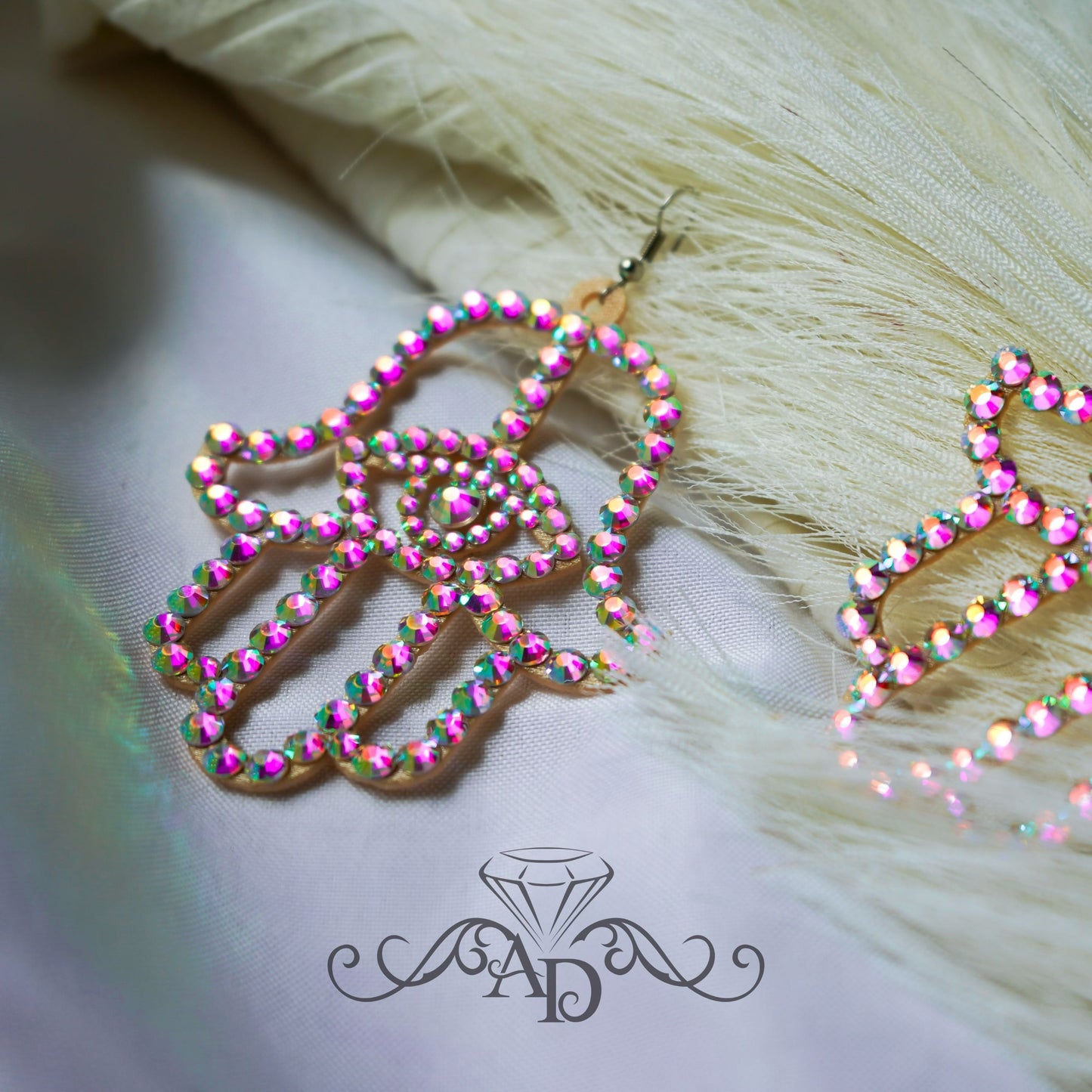 Radiant Rhinestone Statement Earrings - Hamsa