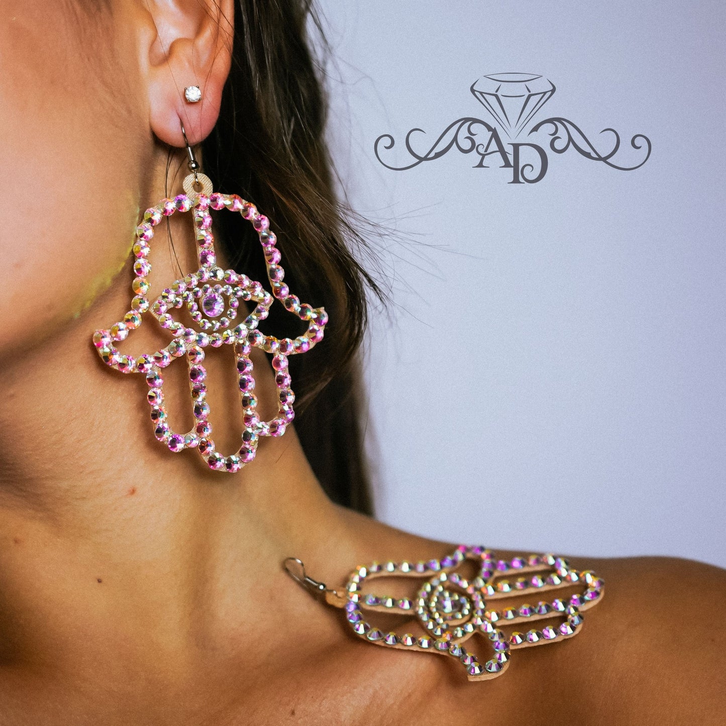 Radiant Rhinestone Statement Earrings - Hamsa