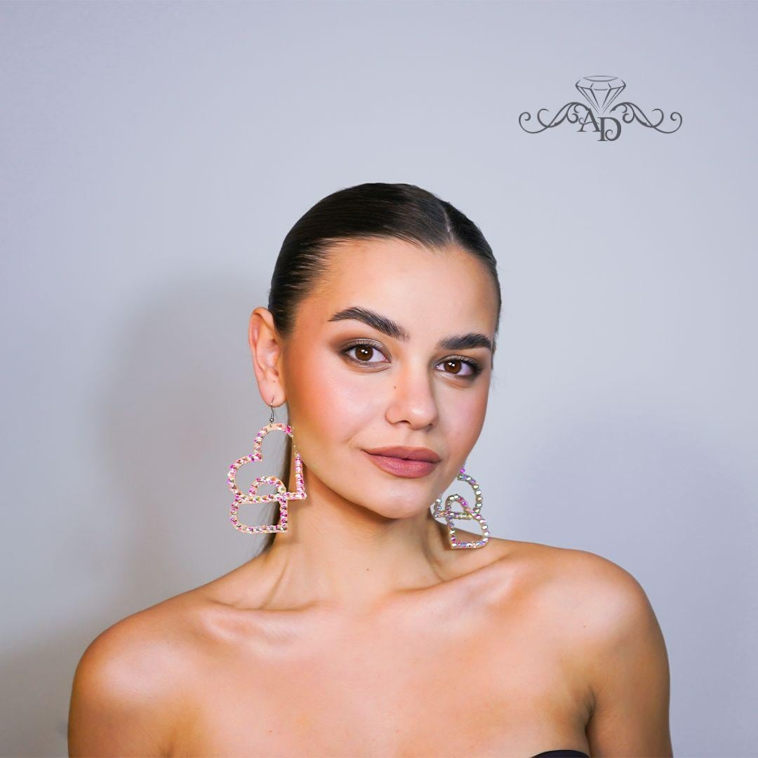 Rhinestone Heart Shape Earrings - Amour Charms