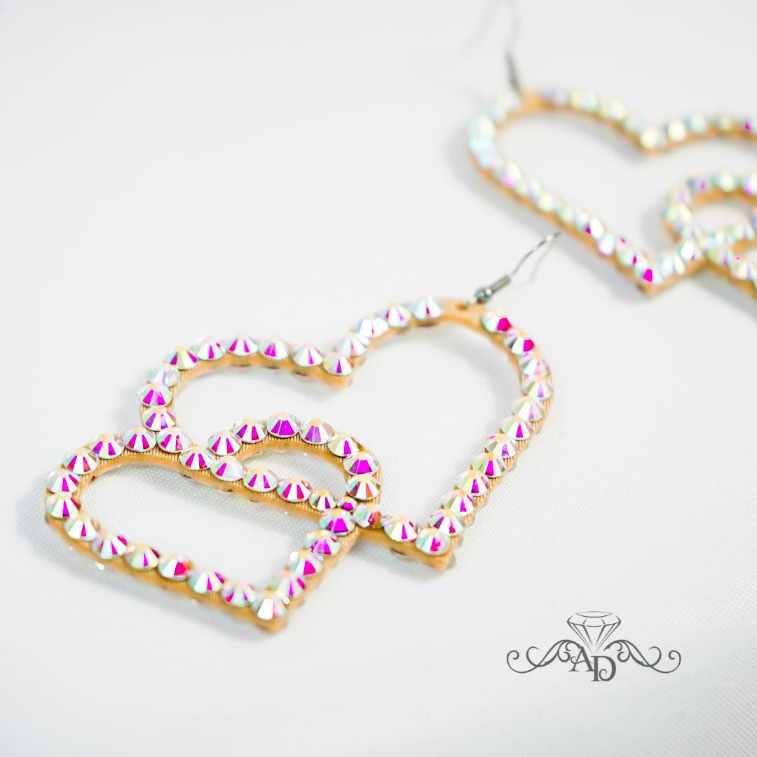 Rhinestone Heart Shape Earrings - Amour Charms