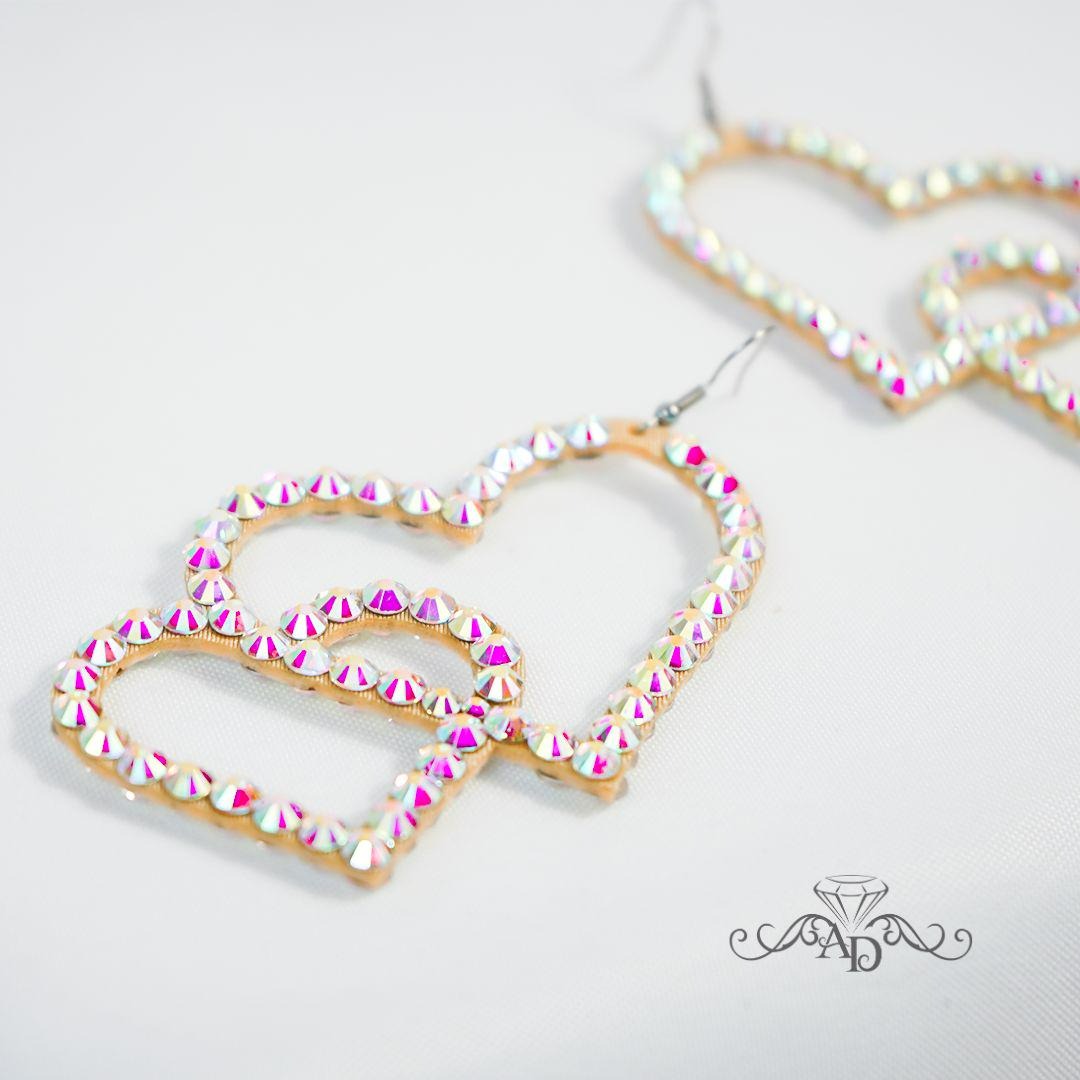 Rhinestone Heart Shape Earrings - Amour Charms