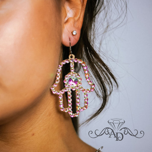 Rhinestone Fatima Hand Earrings