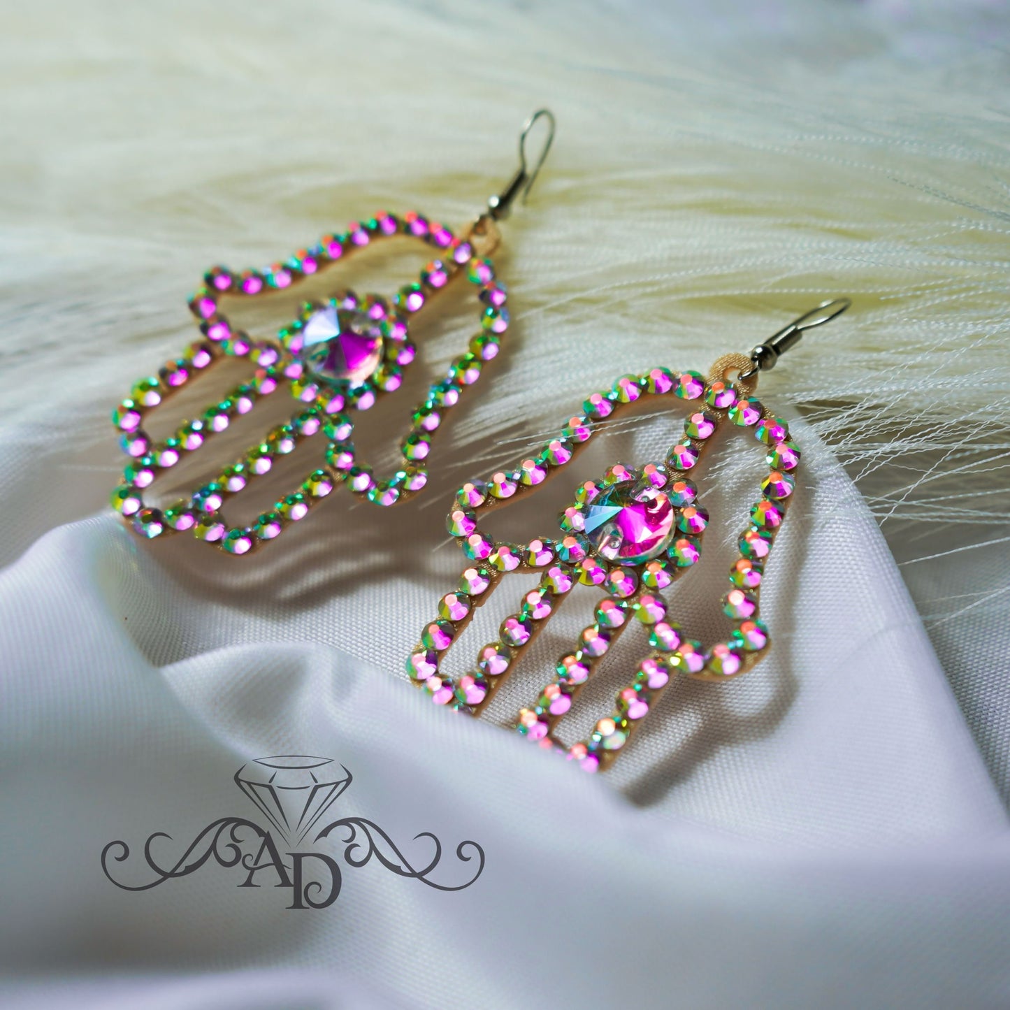 Rhinestone Fatima Hand Earrings