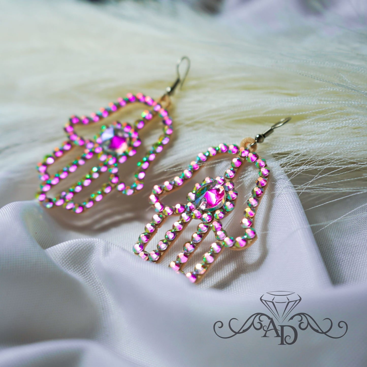 Rhinestone Fatima Hand Earrings