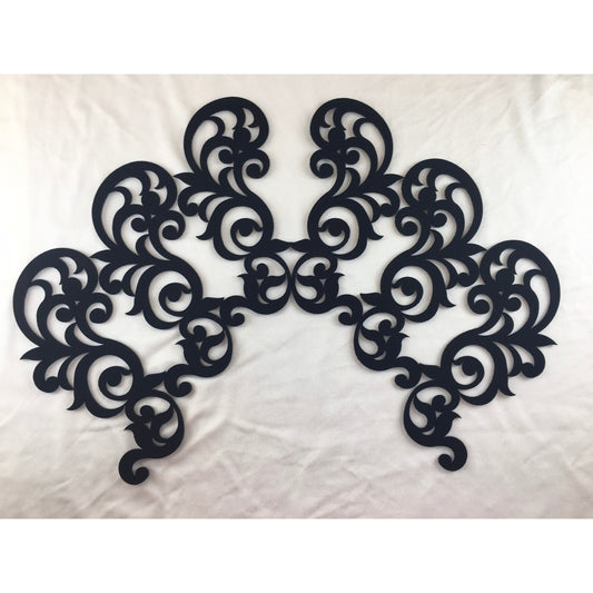 Set of 6 black laser-cut felt appliques for dance costumes, 22 cm by 10 cm