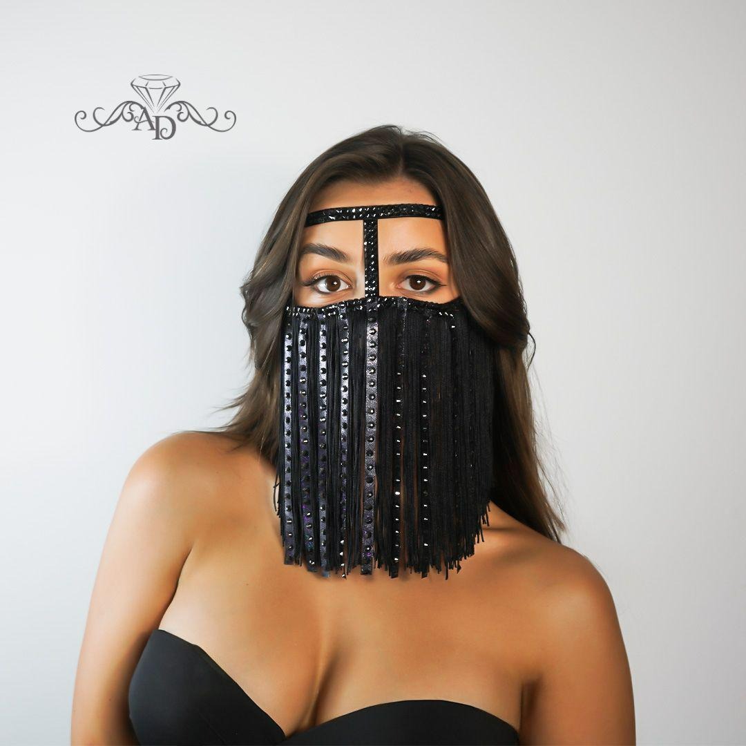 Jewelry Face Mask – Fringe Black