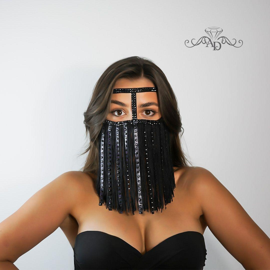 Jewelry Face Mask – Fringe Black