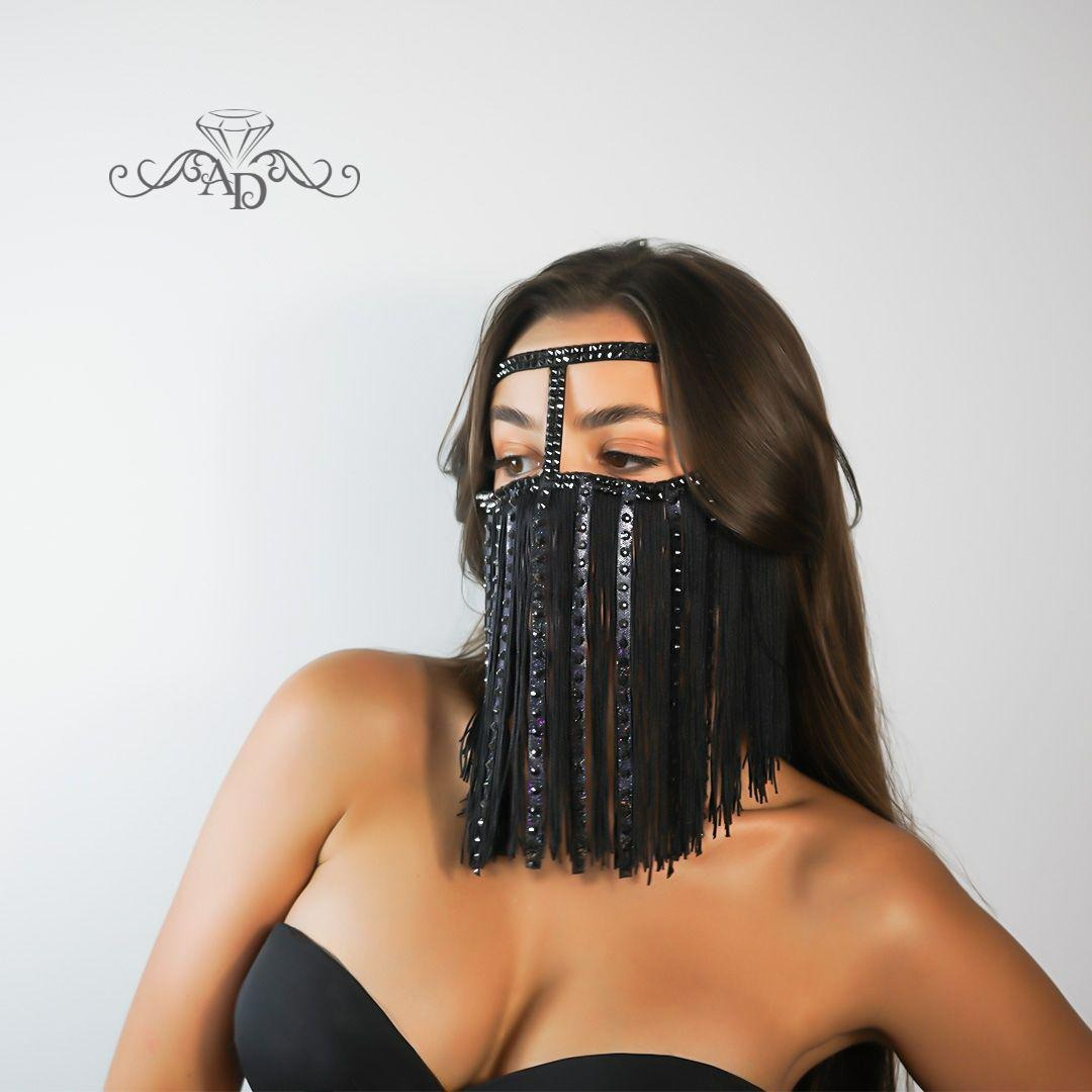 Jewelry Face Mask – Fringe Black