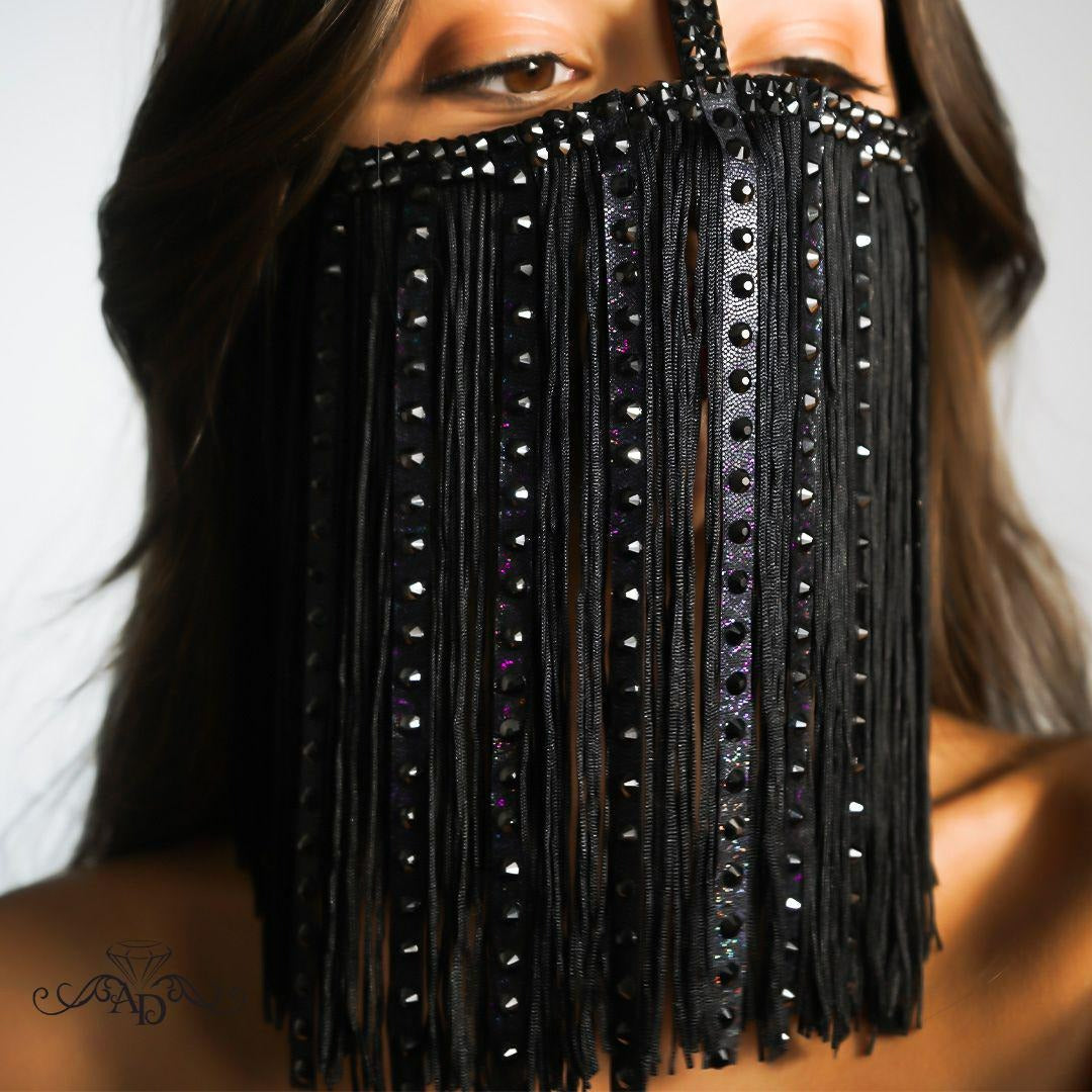 Jewelry Face Mask – Fringe Black