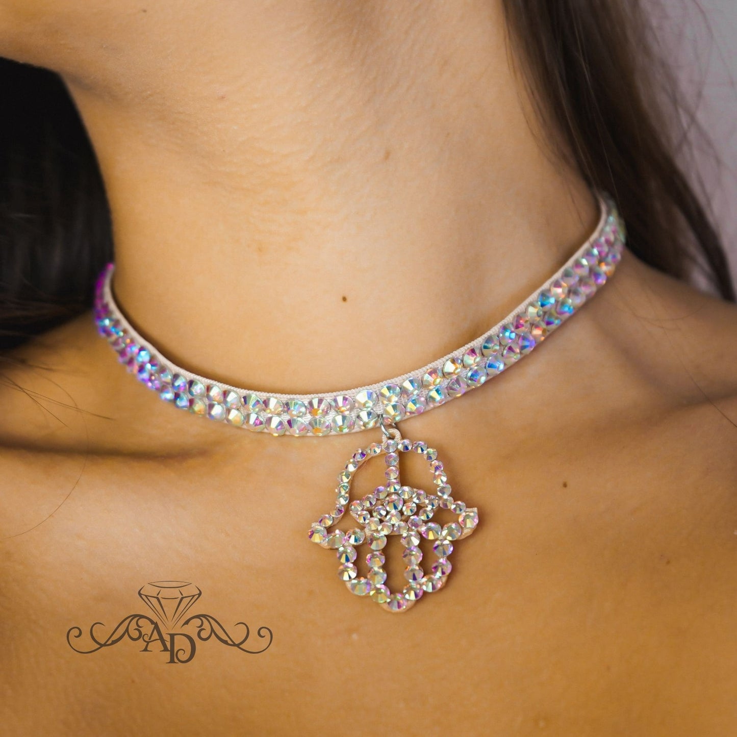 Rhinestone Hamsa Choker