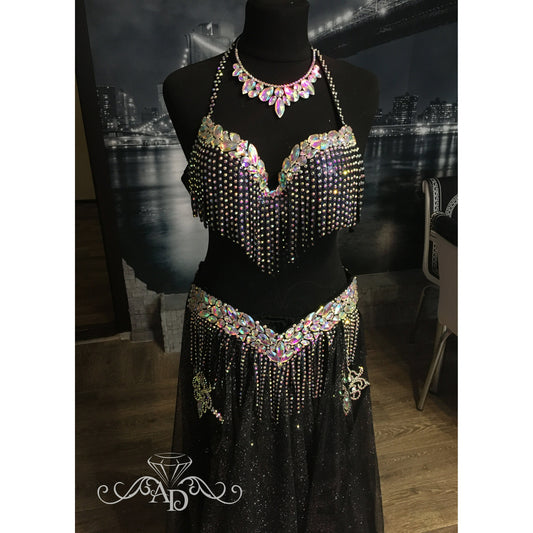 Custom Black Glitter Belly Dance Costume – Nightfall Luxe