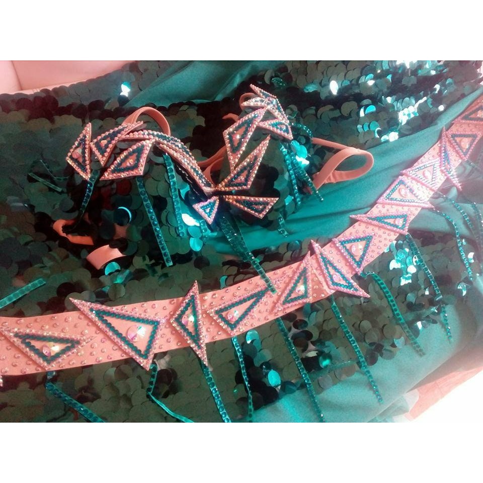 Turquoise Bellydance Costume with Sequin Mermaid Skirt