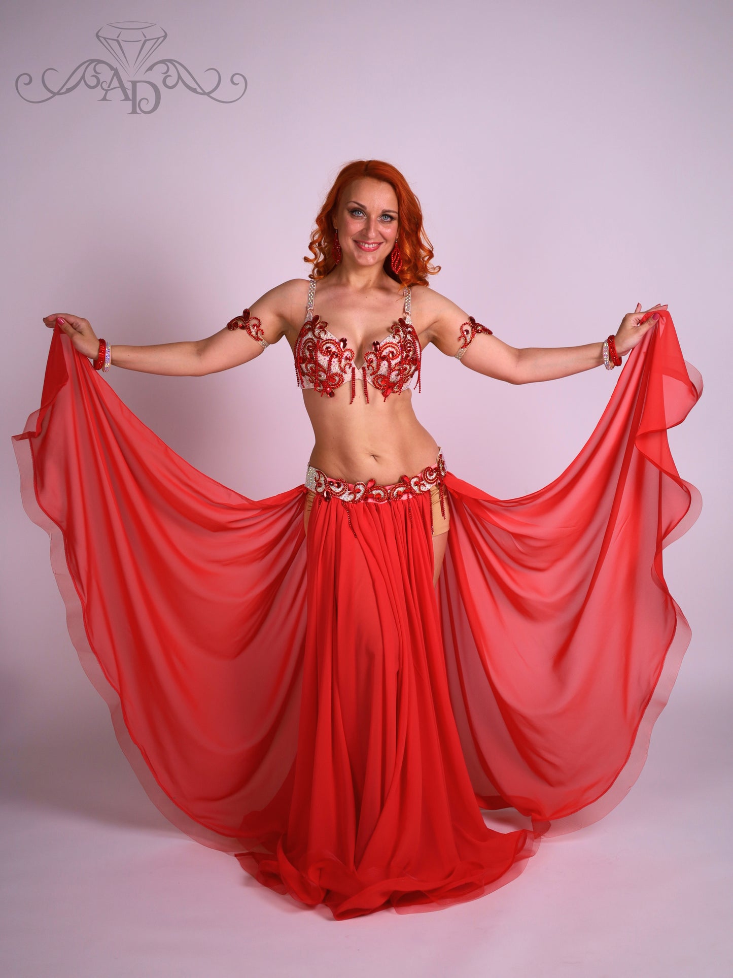 Professional Belly Dance Costume with Rhinestone Chain Fringe