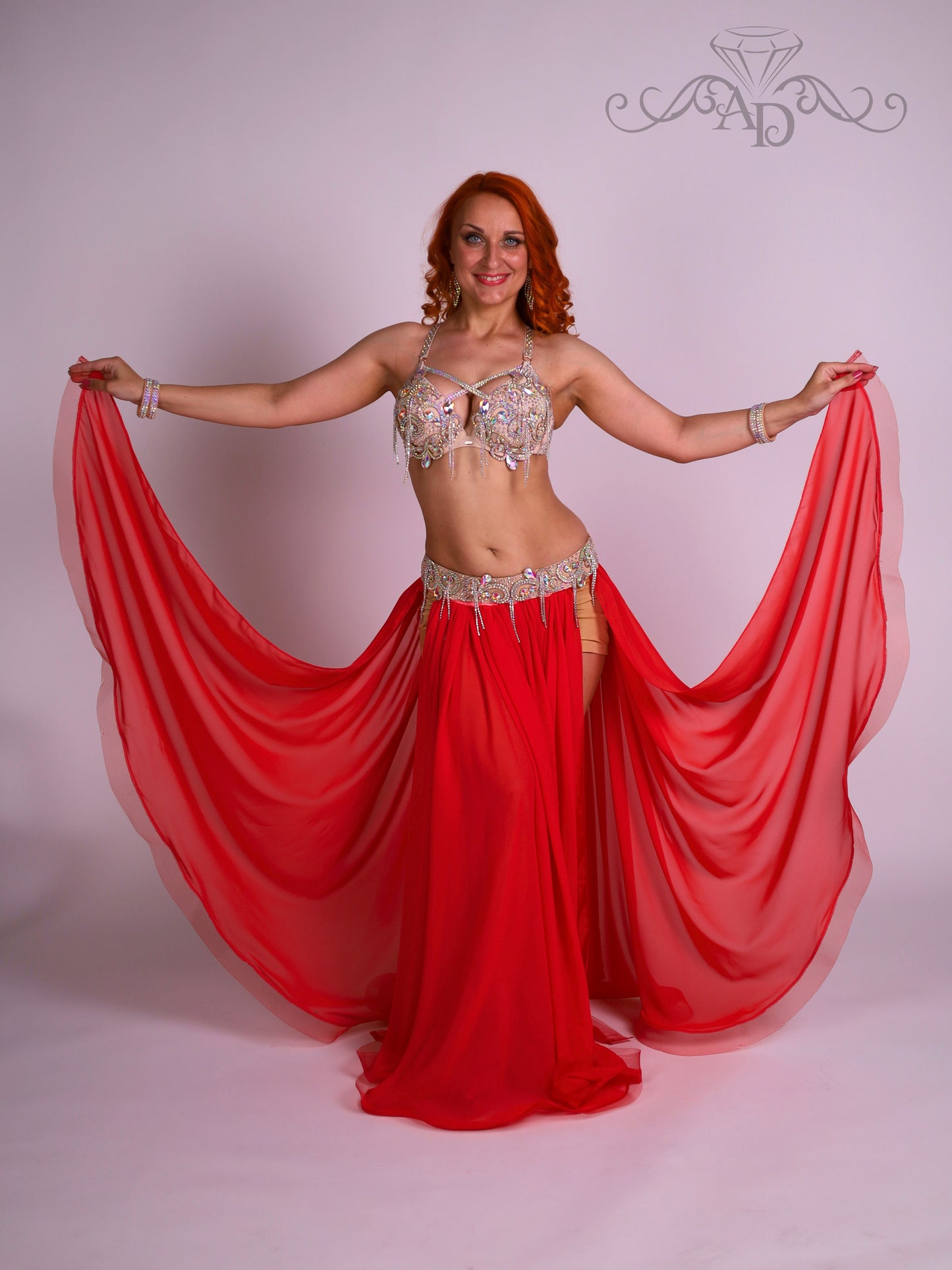 Bellydance Bra and Belt Set with Rhinestone Chain