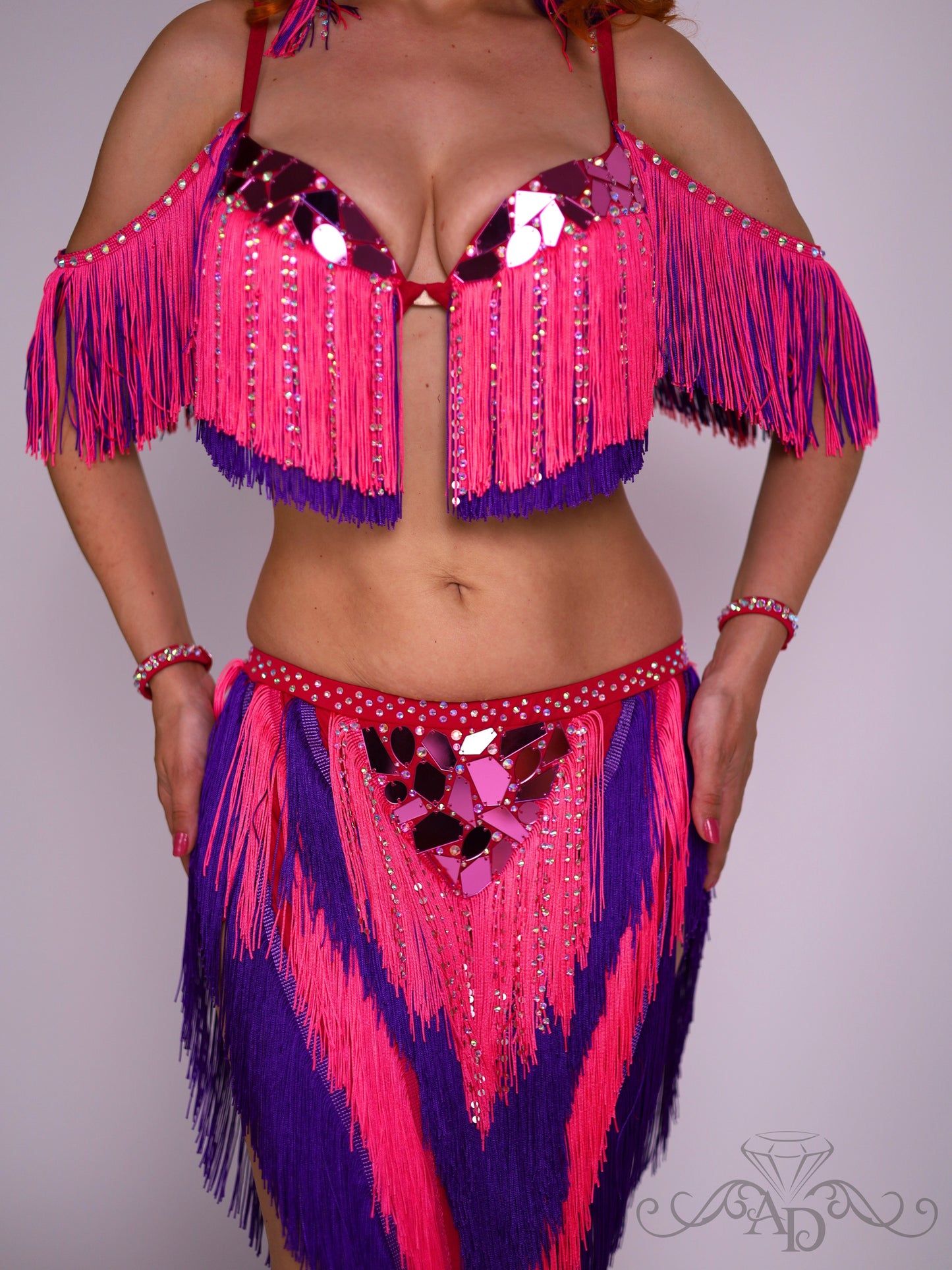 Fringe Belly Dance Costume with Sew-On Mirrors