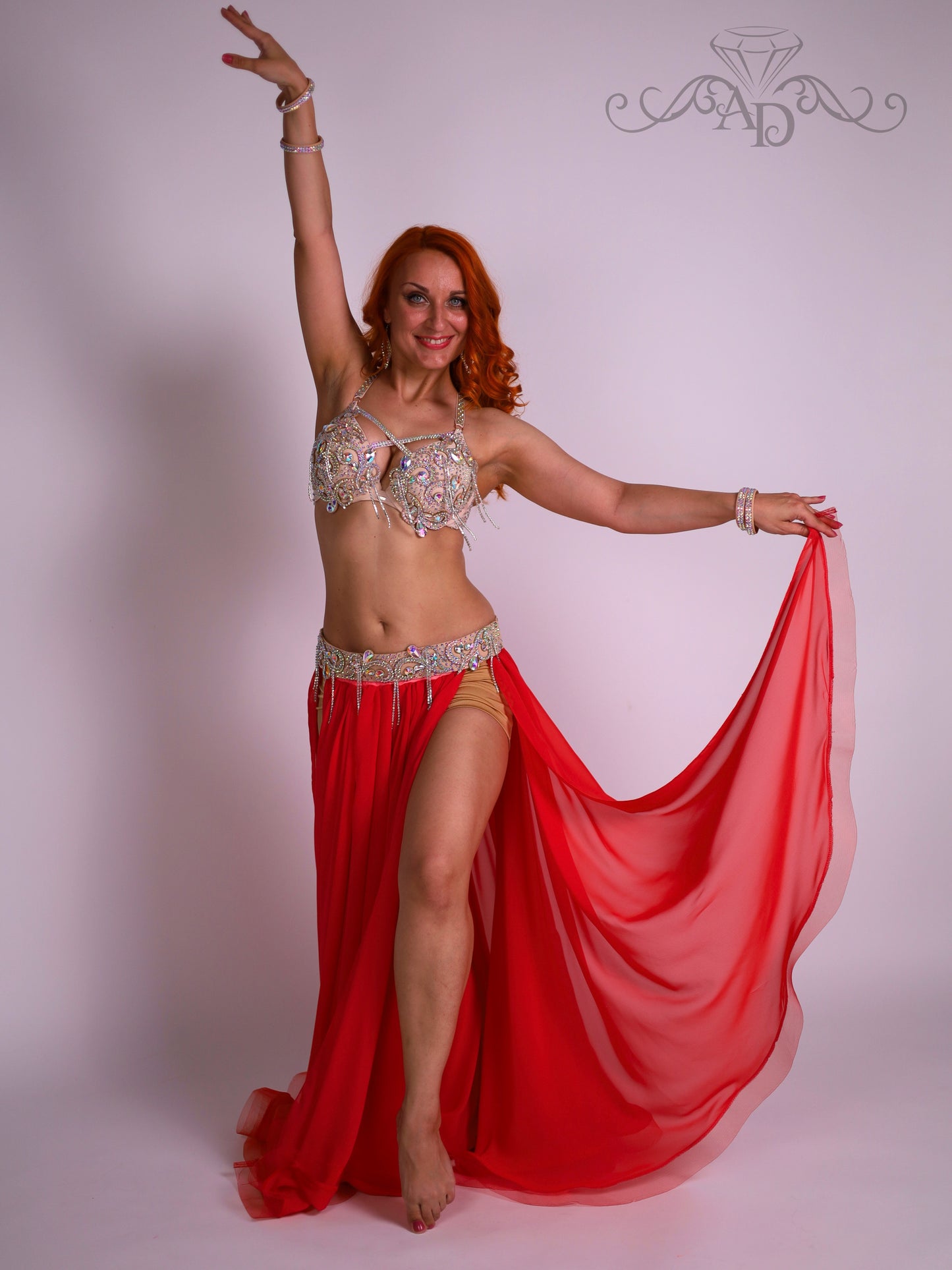 Bellydance Bra and Belt Set with Rhinestone Chain