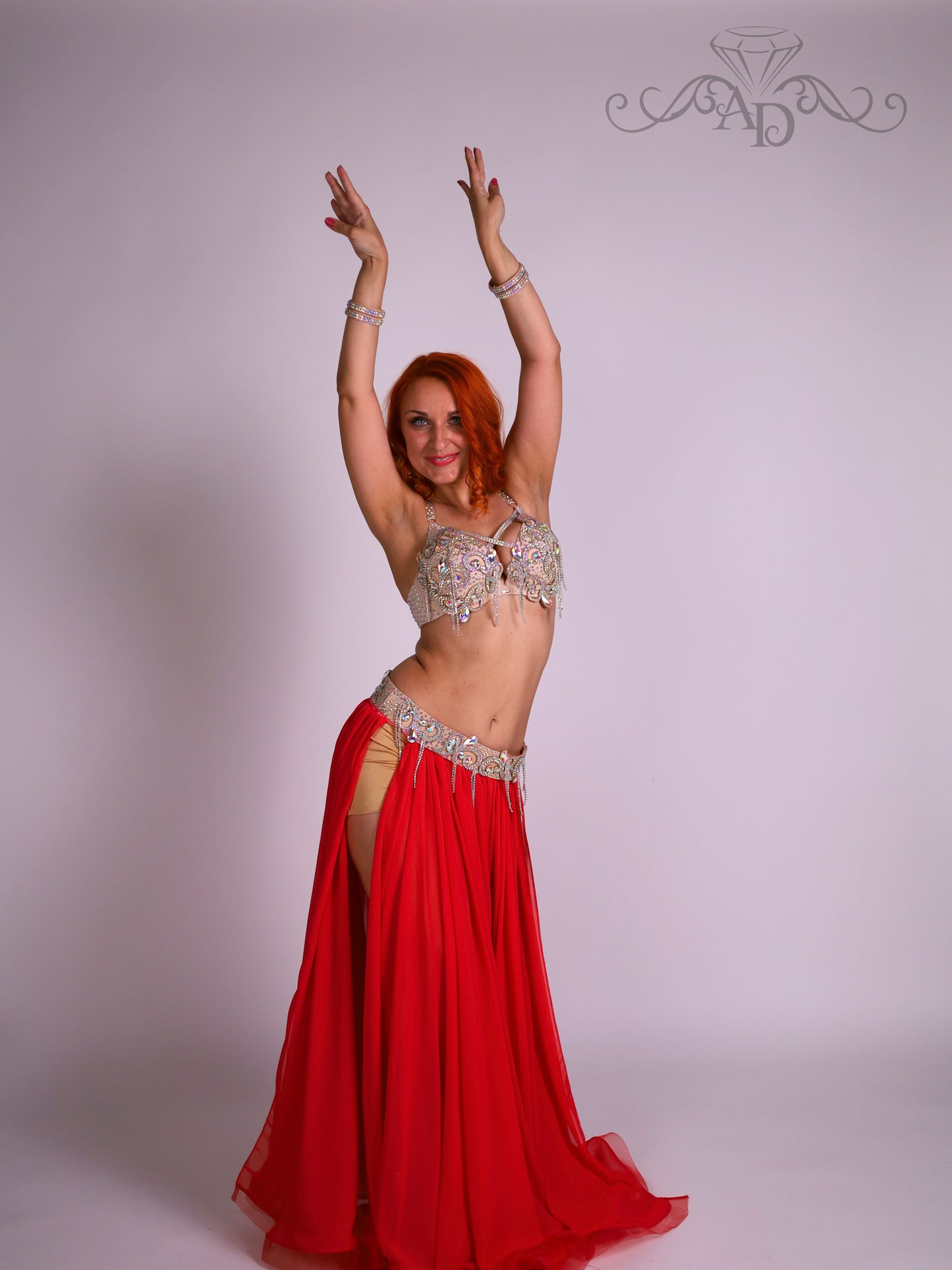 Bellydance Bra and Belt Set with Rhinestone Chain