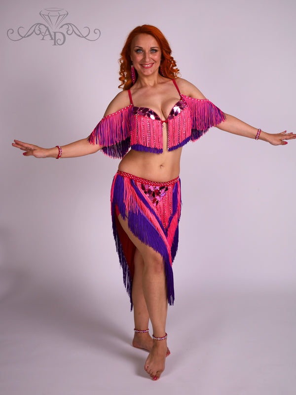 Fringe Belly Dance Costume with Sew-On Mirrors