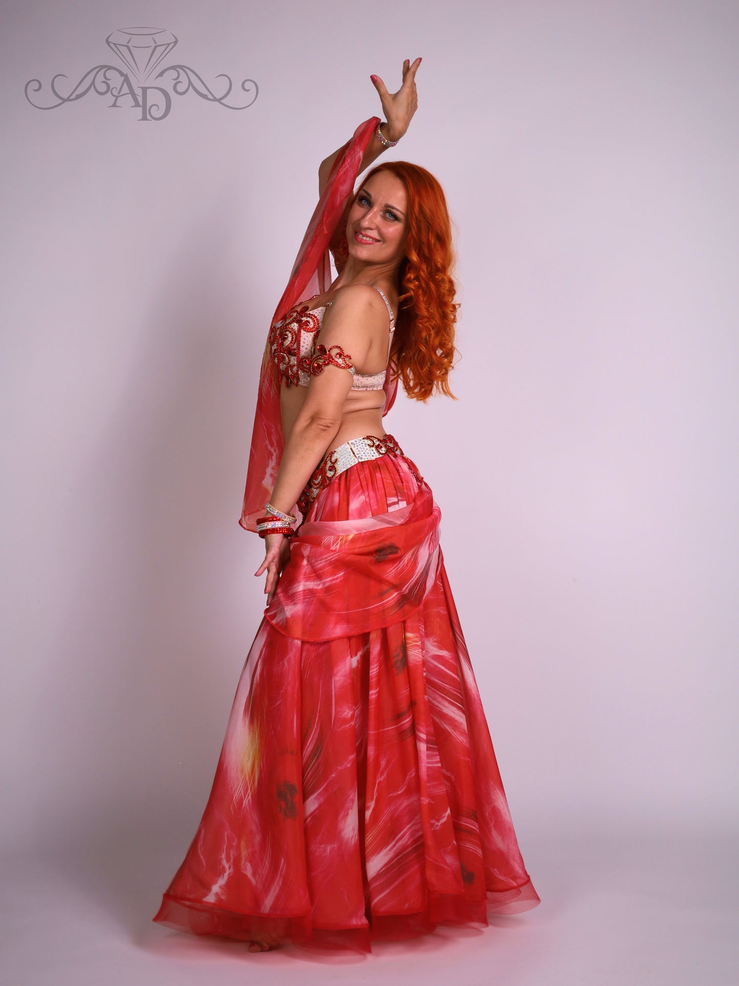 Professional Belly Dance Costume with Rhinestone Chain Fringe