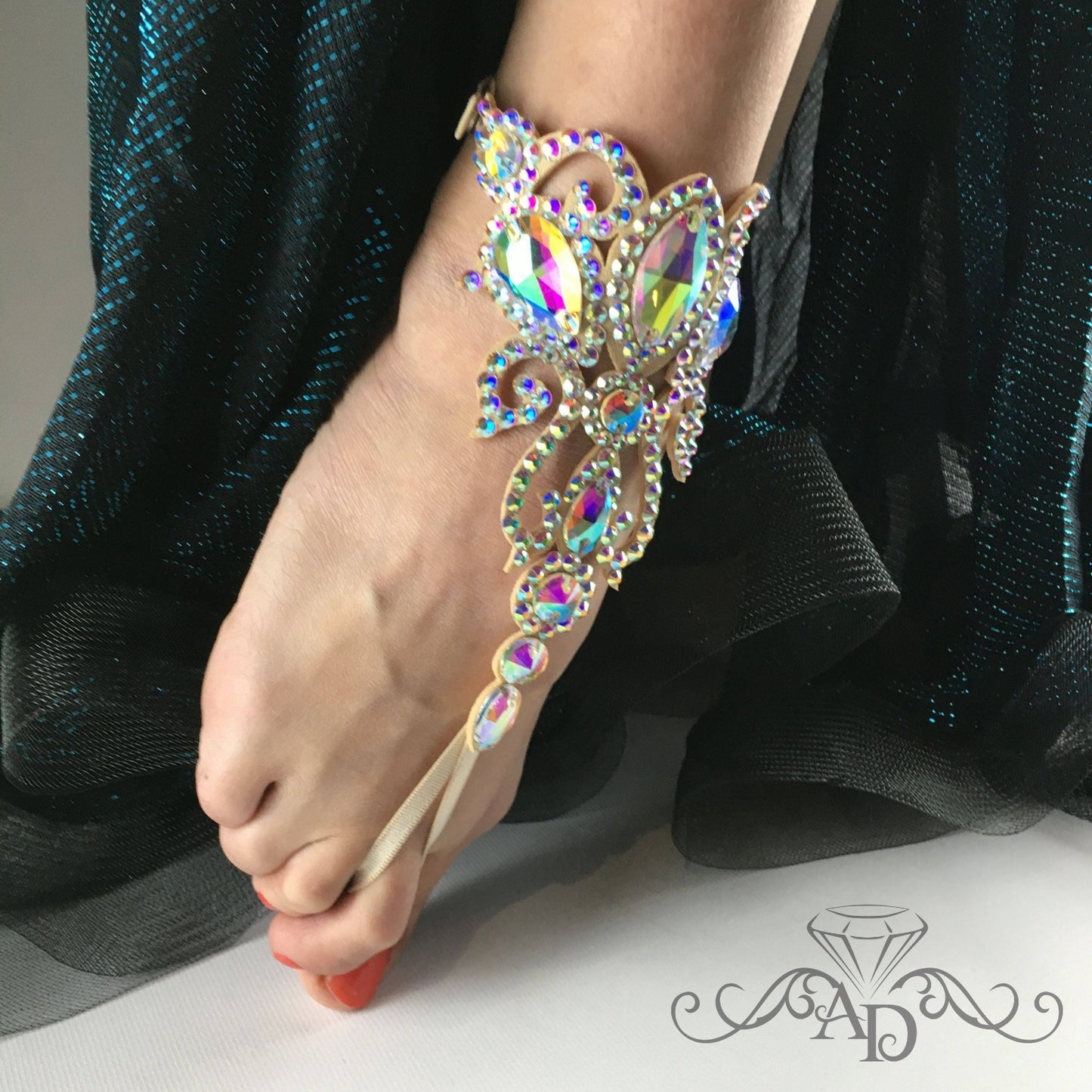 Rhinestone Toe Anklet Bracelet - Leila