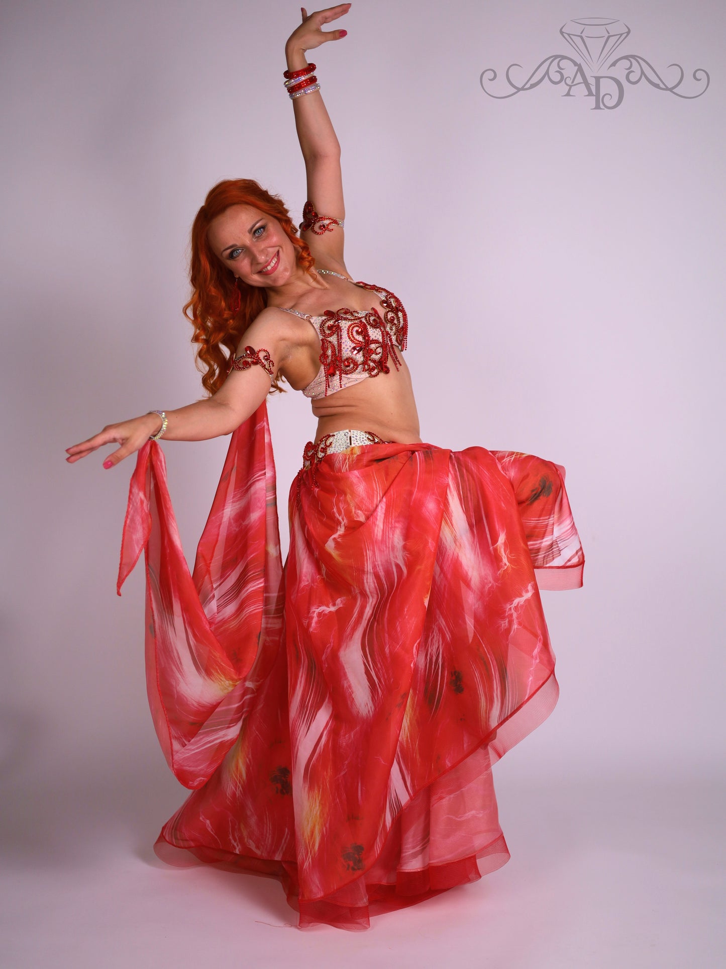 Professional Belly Dance Costume with Rhinestone Chain Fringe